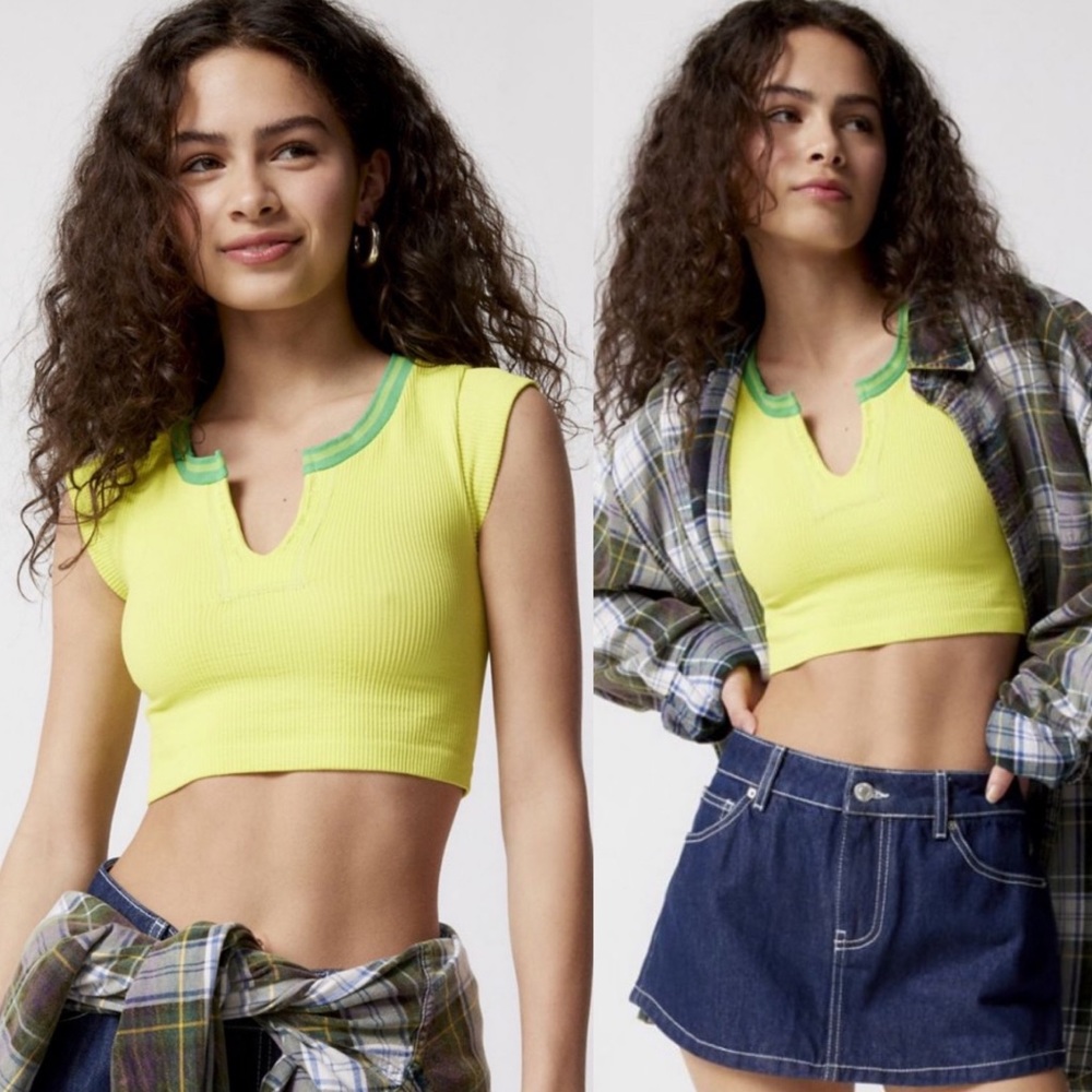 Urban Outfitters Out From Under Go For Gold Neon Yellow Green Cropped Top Tee